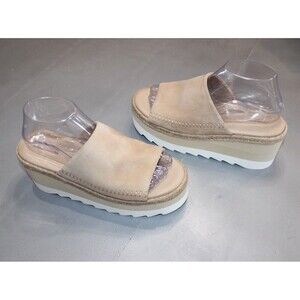 Free People Santorini Espadrille Platform Slide Sandals Beige Suede Womens 7.5